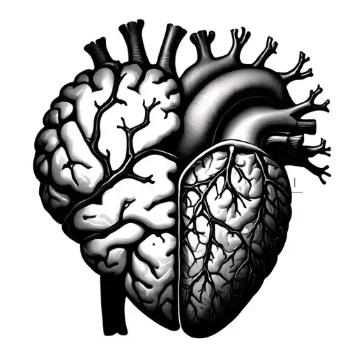 Half heart half brain blended perfectly with neurons merging with arteries and veins  tattoo design idea