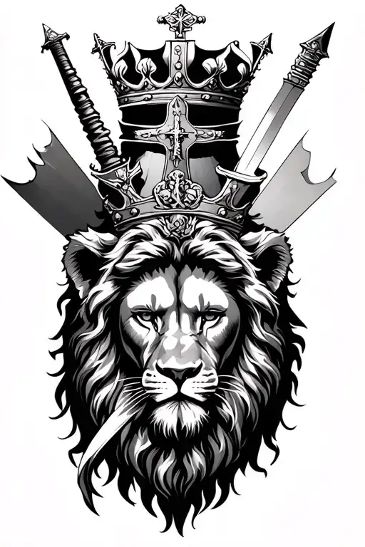 Lion and Jesus christ with crown with cross in the lions eye and a sword spliting both tattoo design idea