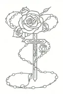 rosary beads cross and roses tattoo design idea
