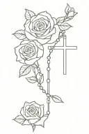 rosary beads cross and roses tattoo design idea