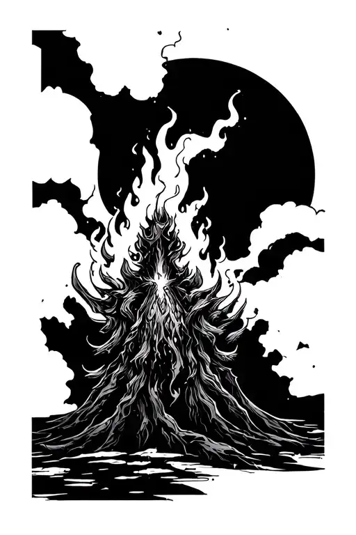 Dark souls bonfire and black sun tattoo design idea