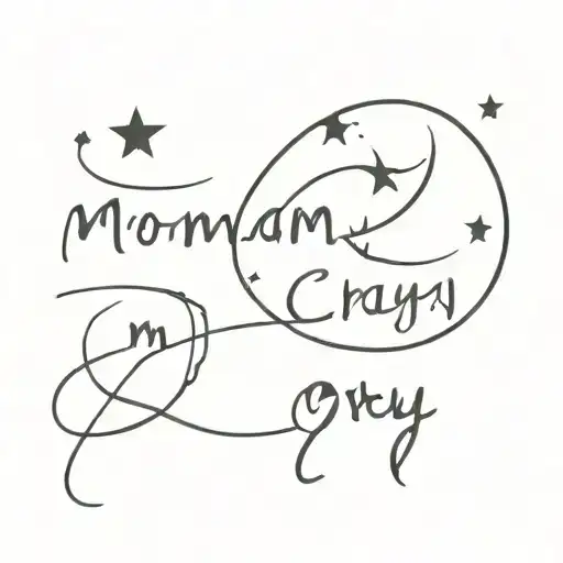 The inscription "MOMMA CRY" and the moon tattoo design idea
