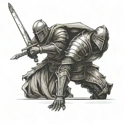 warrior knight with sword on his back kneeling offering his hand for helping a man up from the ground tattoo design idea