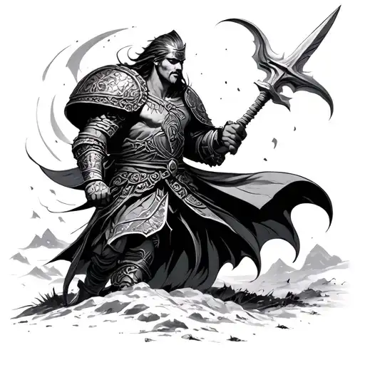 victorious warrior taking the narrow path tattoo design idea