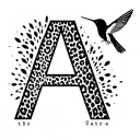 cheetah print,and letter A with a small humming bird (behind the ear/neck)  tattoo design idea