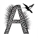 cheetah print,and letter A with a small humming bird (behind the ear/neck)  tattoo design idea