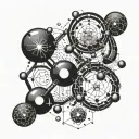 A molecule structure incorporating elements from chemistry, biology, and physics tattoo design idea