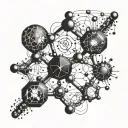 A molecule structure incorporating elements from chemistry, biology, and physics tattoo design idea