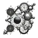 A molecule structure incorporating elements from chemistry, biology, and physics tattoo design idea