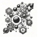 A molecule structure incorporating elements from chemistry, biology, and physics tattoo design idea