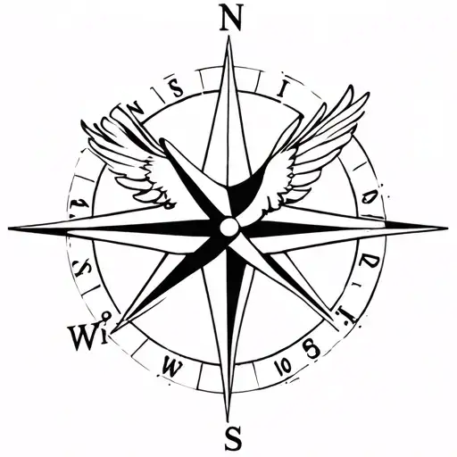 A dove in flight as a compass needle, symbolizing peace guiding life’s journey. Minimalist, elegant, with fine lines  tattoo design idea