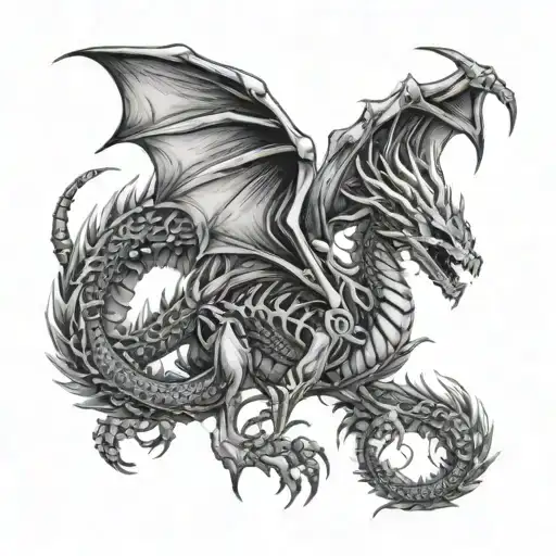skeleton dragons tattoo design idea