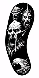 Blackwork style tattoo from the shoulder to the wrist, with three figures: above the Witch King, below Sauron and mouth of s tattoo design idea