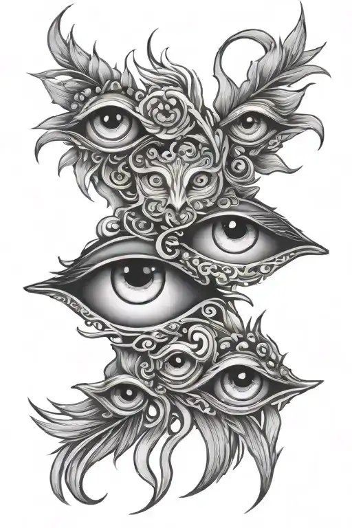 Shadow full of eyes like fire tattoo design idea