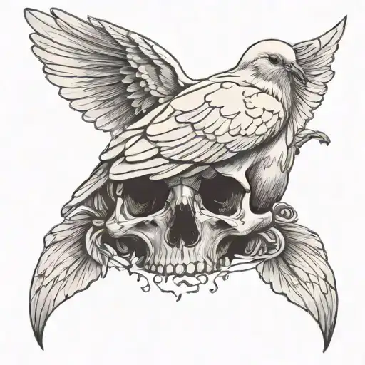 Dove partially covering skull  tattoo design idea