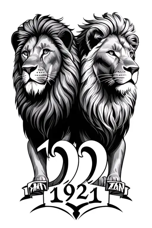 Two lions that represent my mom and dad. With the number 1921 written underneath it. tattoo design idea