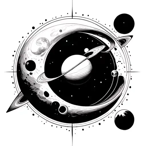 symbole moon mercury saturne uranus tattoo design idea
