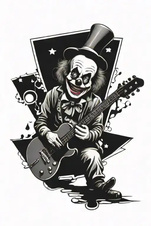 art the clown holding a guitar on concert stage tattoo design idea