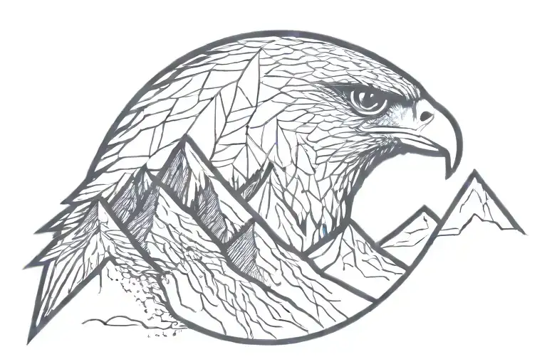 mountain line inside falcon shape tattoo design idea