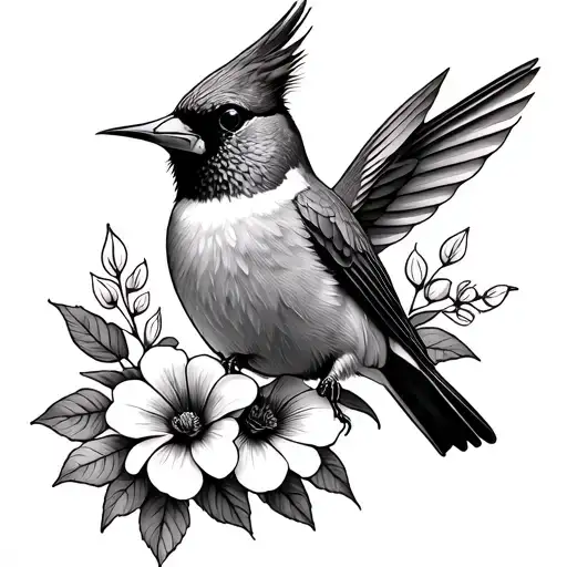 birth month flowers cardinal and hummingbird perched (jan, jan, jan, feb, mar, july, oct, nov, nov tattoo design idea
