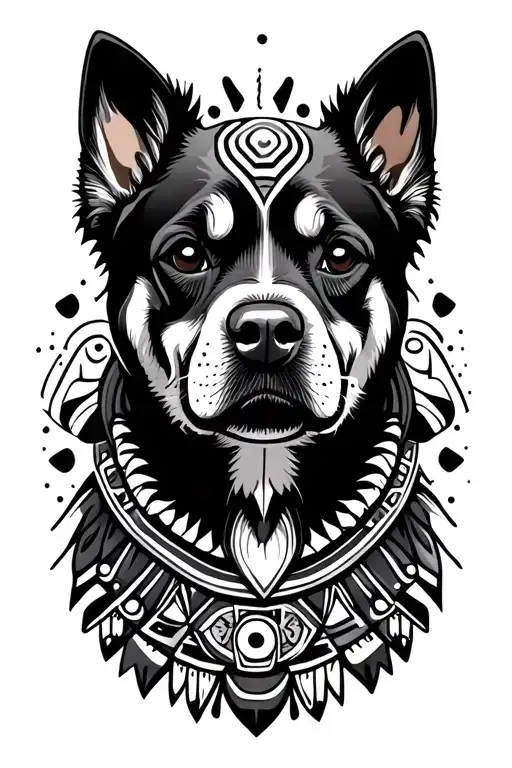 aztec music dogs tattoo design idea