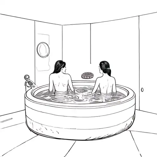 jacuzzi with hot water and two semicircle waffles sitting inside it tattoo design idea