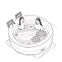 jacuzzi with hot water and two semicircle waffles sitting inside it tattoo design idea