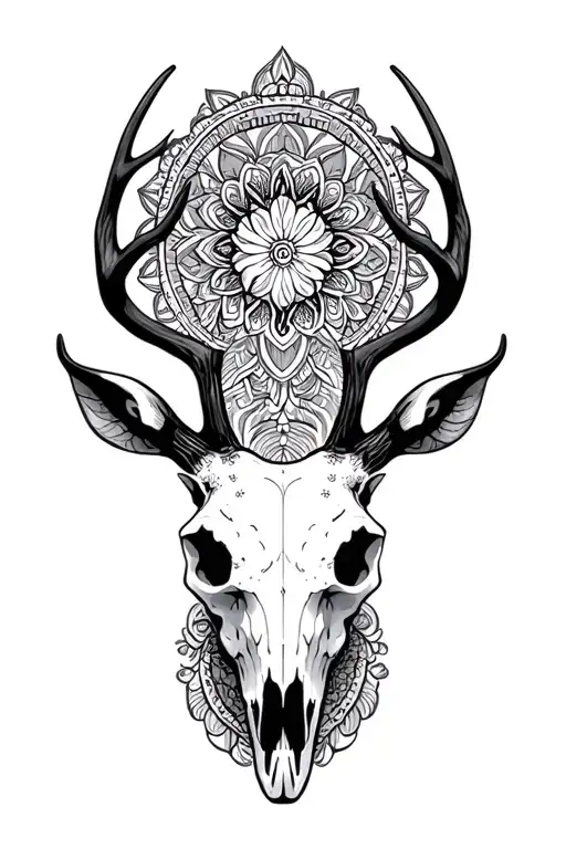 mandalas and 1 deer skull tattoo design idea