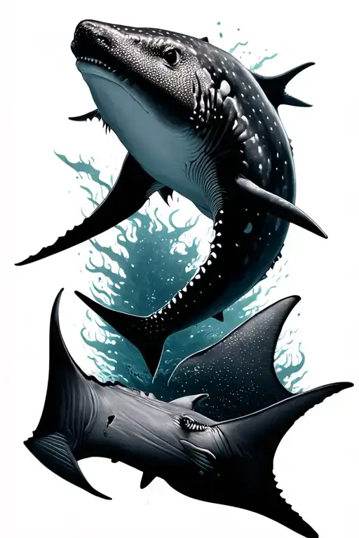 whale shark galaxy, with a manta ray next to it tattoo design idea