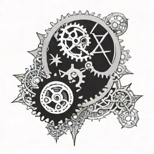 L E cogs intertwined tattoo design idea