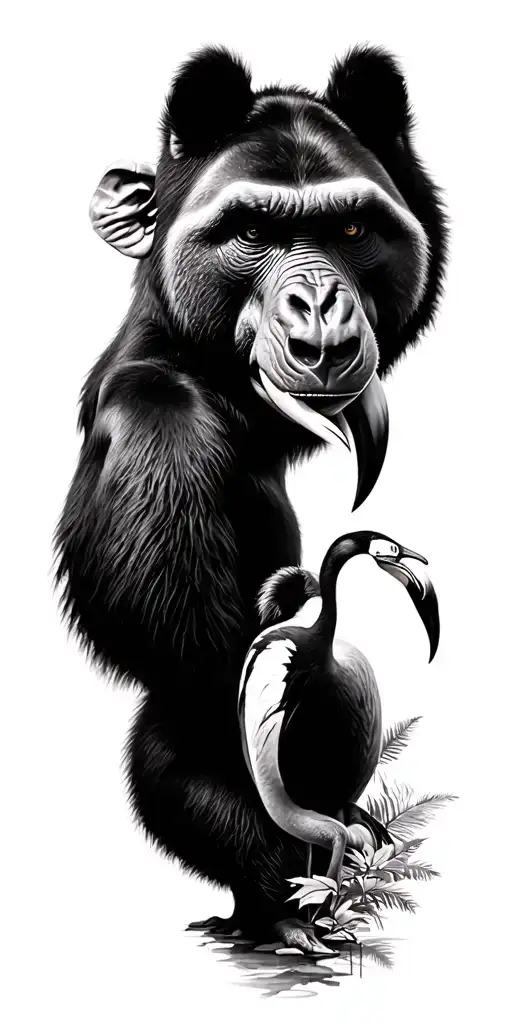 Realistic gorilla, giraffe, penguin, wolf, flamingo, panda, elephant tattoo design idea