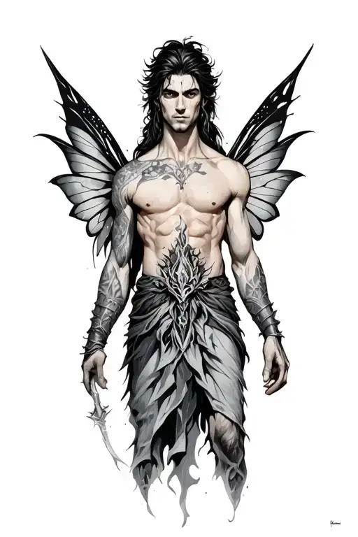 faerie warrior male tattoo design idea