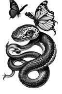 butterfly and a snake with words  tattoo design idea