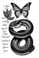 butterfly and a snake with words  tattoo design idea