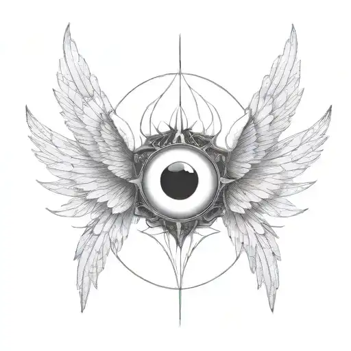 seraphim, 6 wings, large demon eye in the centre, gothic tattoo design idea