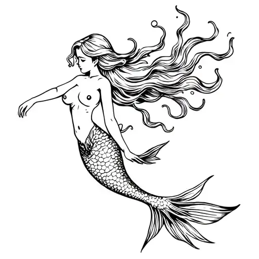 topless mermaid swimming tattoo design idea