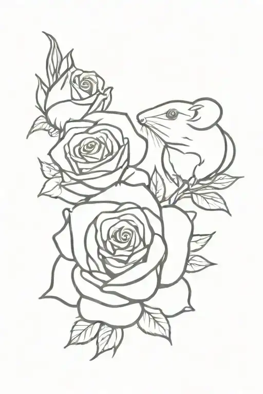 roses with mouse and pistol coming from behind  tattoo design idea