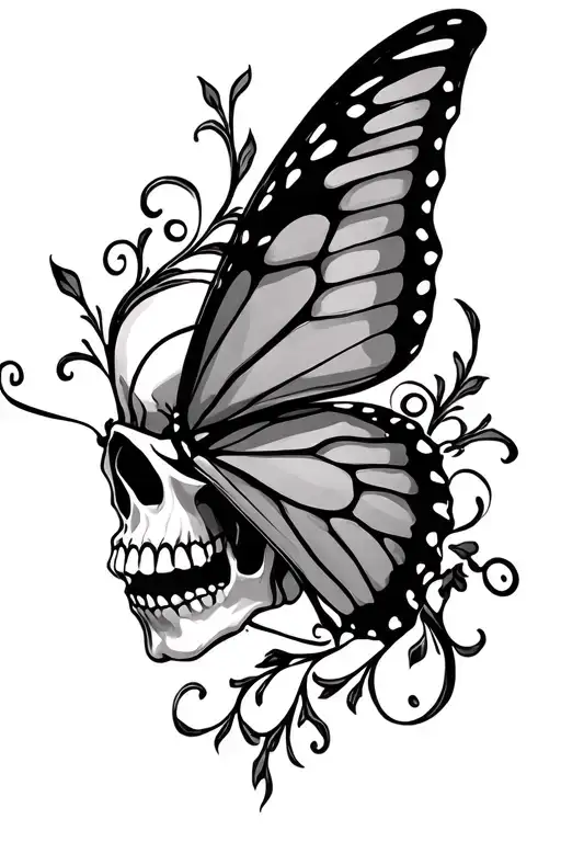 Butterfly skull gothic with vines tattoo design idea