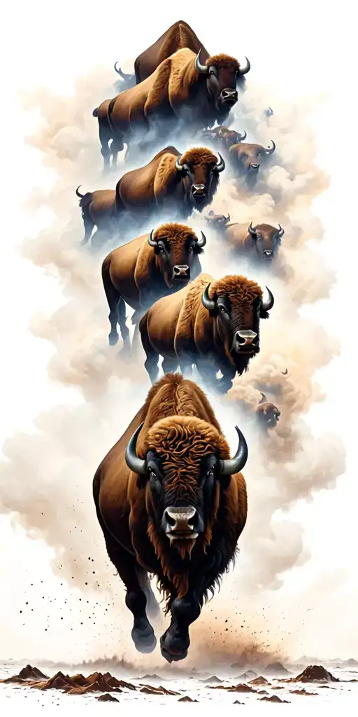 Bison herd charging into a storm tattoo design idea