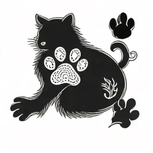 Crescent  Lacy Moon and paw print tattoo design idea