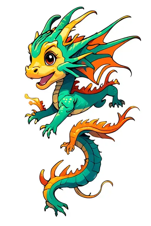 cute baby dragons flying tattoo design idea