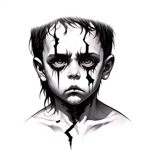 Sadboy tattoo on the neck with a sad face and a broken ♡ tattoo design idea