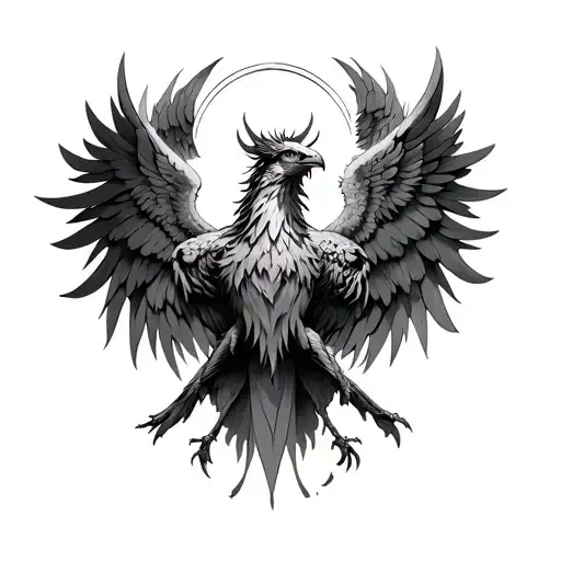 Phoenix with an angel face and halo tattoo design idea