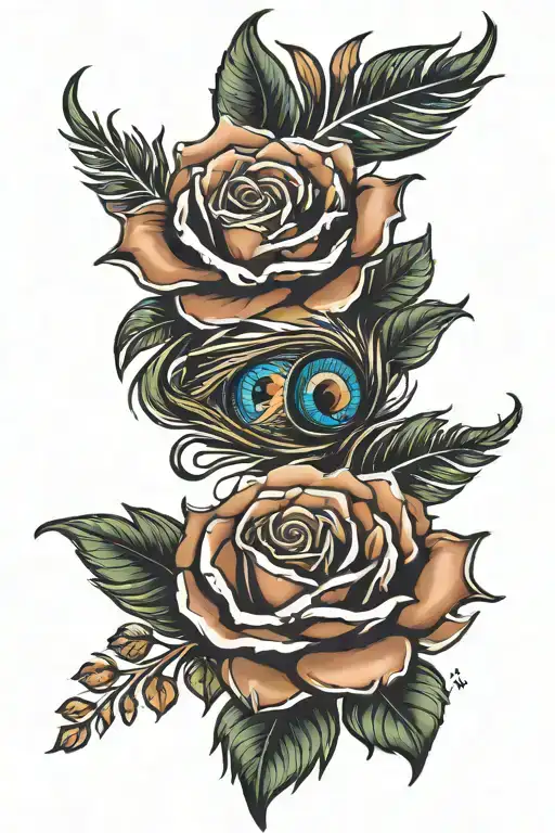 peacock feather roses wrapped tattoo design idea
