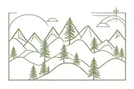simple mountain with Dot shading and exactly 5 evergreen trees underneath tattoo design idea