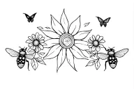 ladybugs, flowers, butterfly, sun, hummingbird, bees tattoo design idea