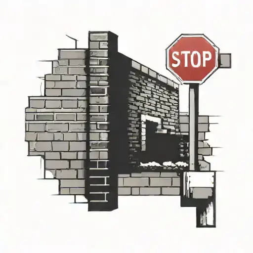 brick wall, stop sign tattoo design idea