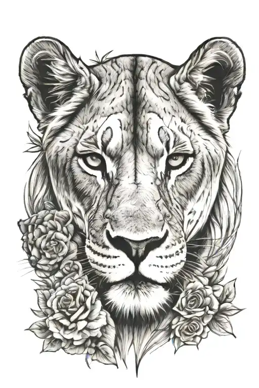 Lioness with 3 kids easy outlines  tattoo design idea