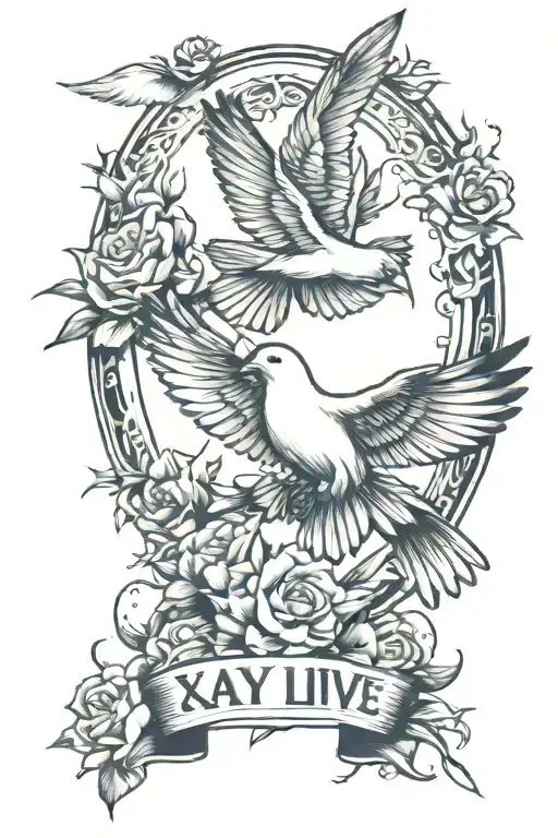 "long live XAY" with doves flying towards tattoo design idea