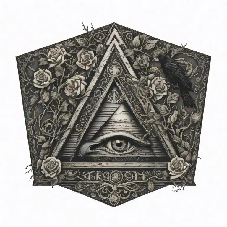 acient pyramid eye with tree of life tattoo roses ravens  tattoo design idea